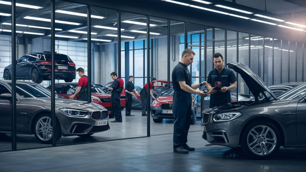 group-men-are-looking-car-with-word-honda-side