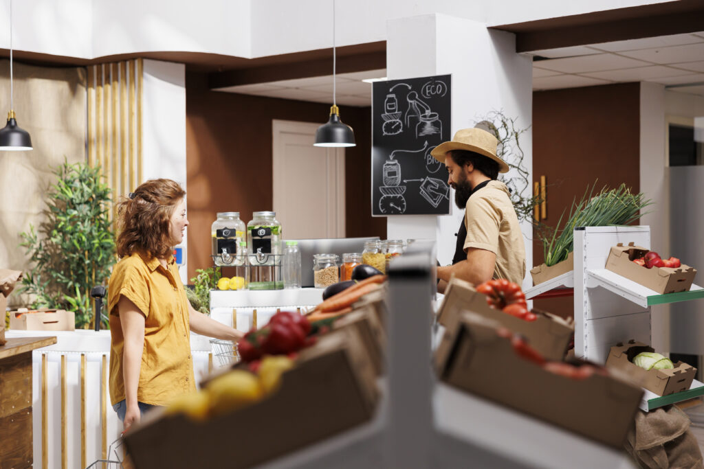Man and woman in zero waste store