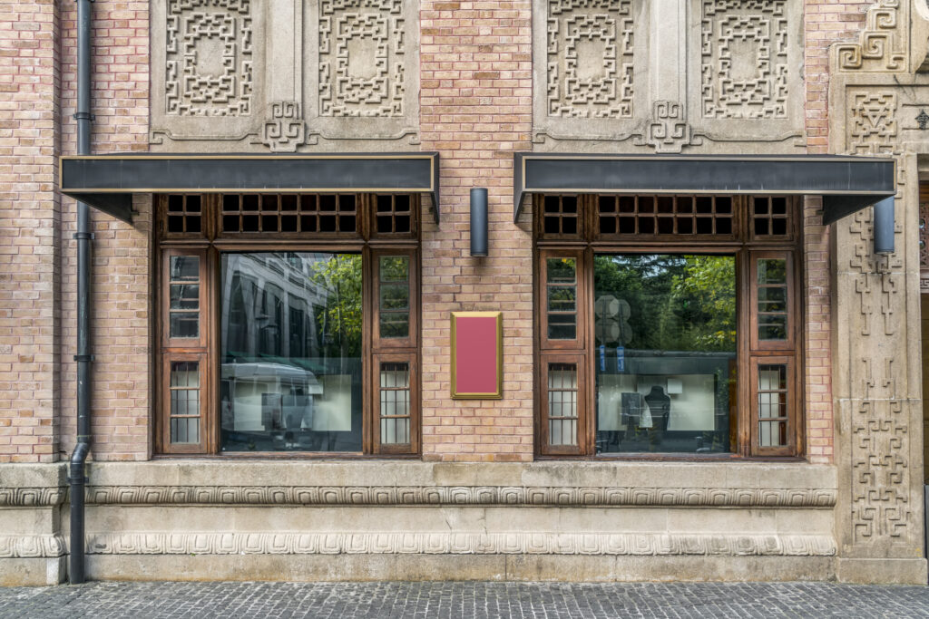 Red brick walls and doors and windows in European architecture