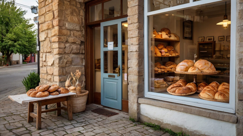 store-front-with-blue-door-that-says-fresh-bread