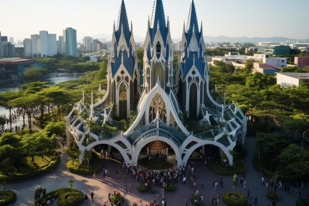 Very Large Green Church That Is Full