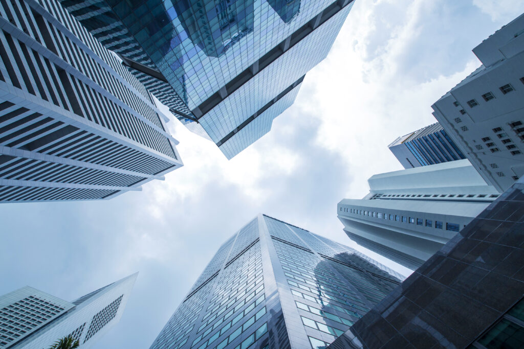 View of modern business skyscrapers glass and sky view landscape