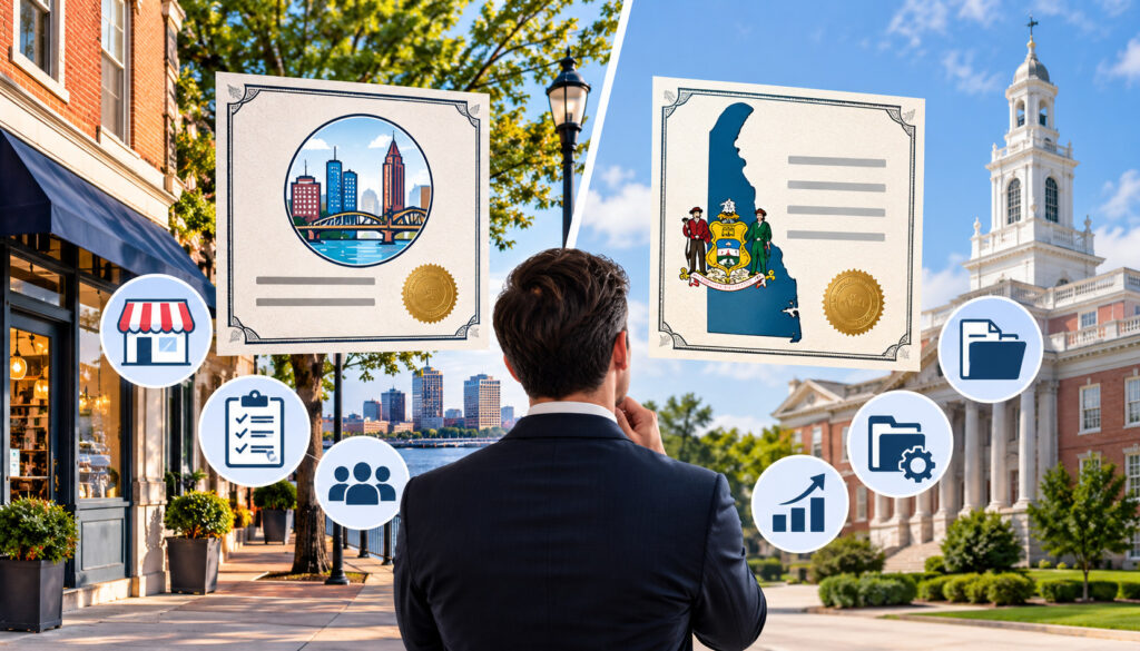 Wilmington business license vs Delaware state business license illustration